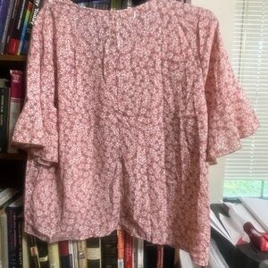 SHEIN Curve 2Xl Pink 3/4 Sleeve Boxy Blouse with Relaxed Fit
